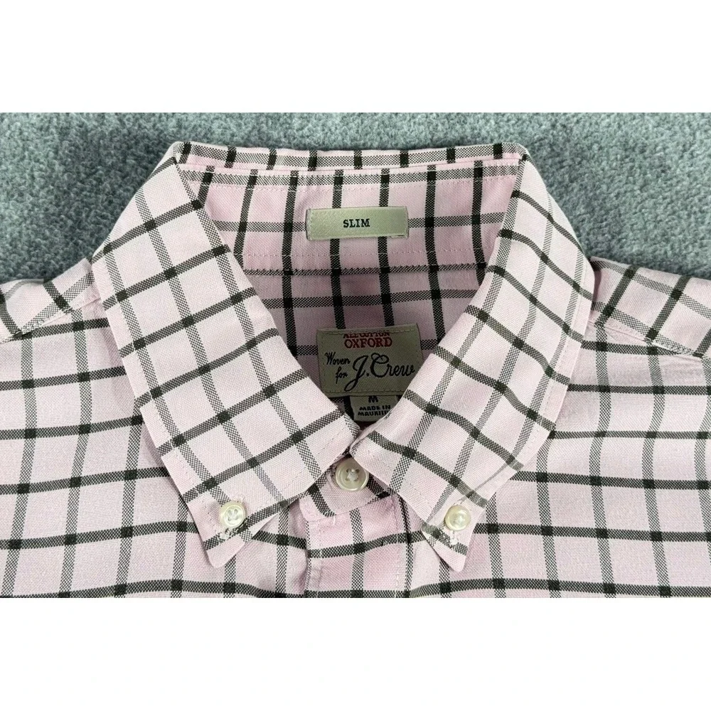 J.Crew Flex Oxford Shirt Slim Fit Mens M Pink Black Windowpane Button Down‎